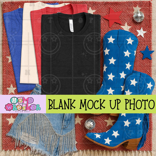 July 4th, Fourth of July, America, Patriotic, Red white and Blue, Bella & Canvas Mockup, BC3001 digital download photo Heather Black