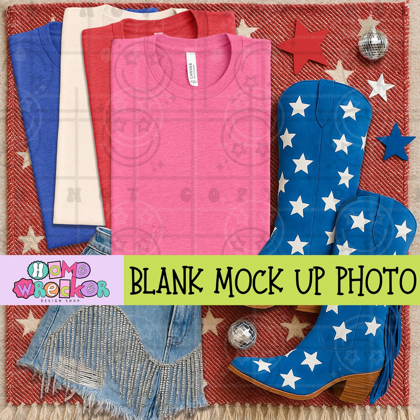 July 4th, Fourth of July, America, Patriotic, Red white and Blue, Bella & Canvas Mockup, BC3001 digital download photo Heather Charity Pink