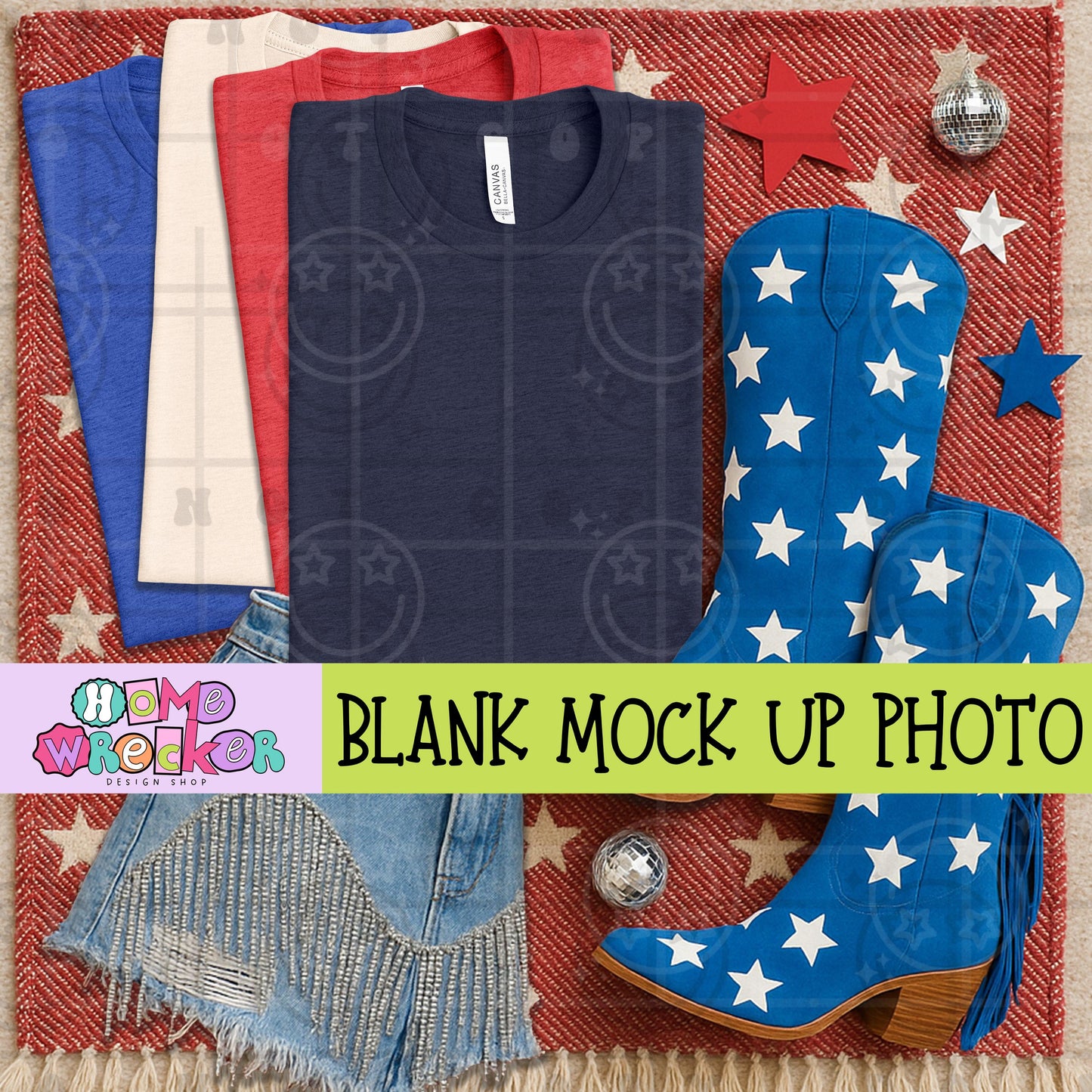 July 4th, Fourth of July, America, Patriotic, Red white and Blue, Bella & Canvas Mockup, BC3001 digital download photo Heather Midnight Navy