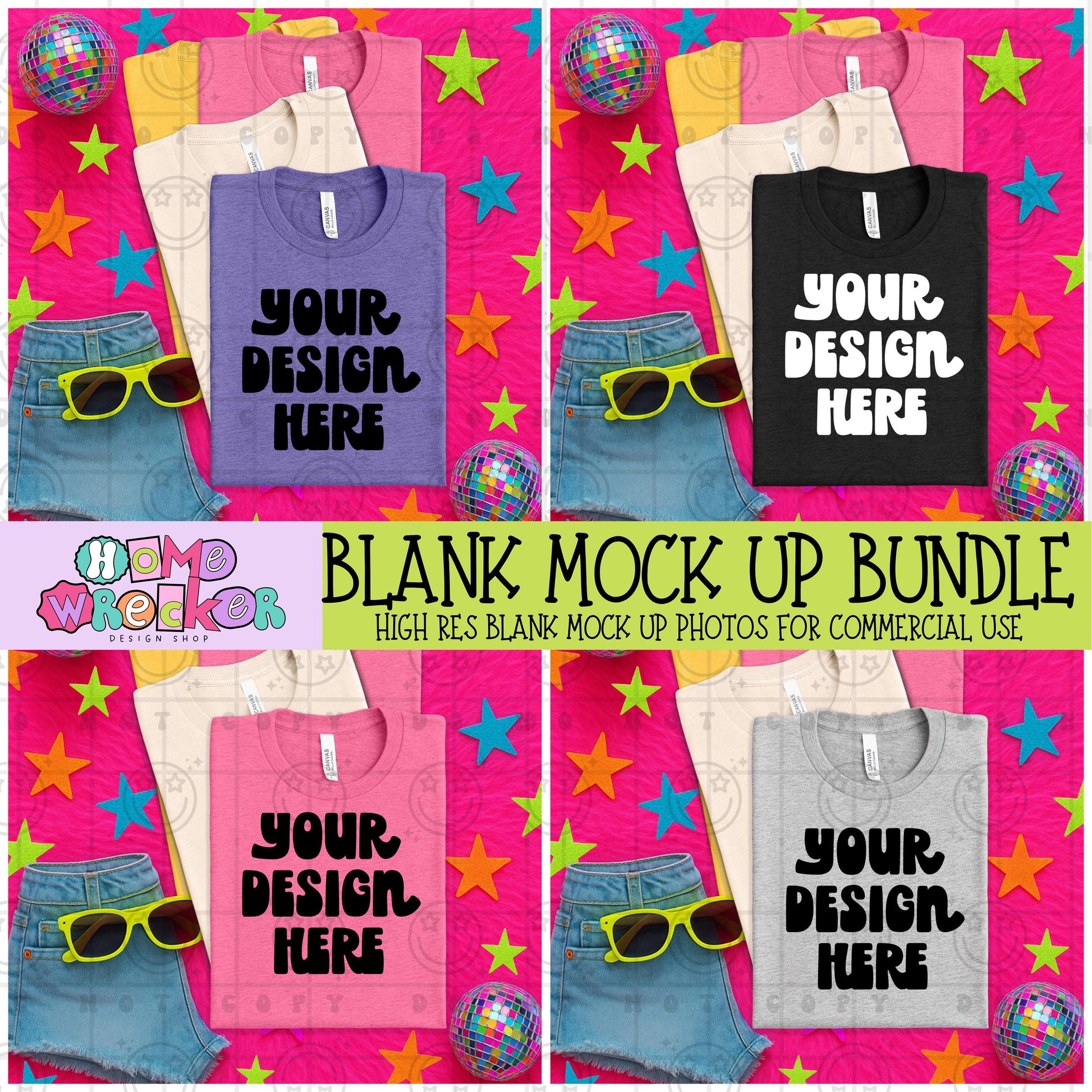 Summer Neon Star Mock Bundle BC3001 Heather Mock up bundle: Bella & Canvas Blank Tshirt Mock up BUNDLE 15 colors Download