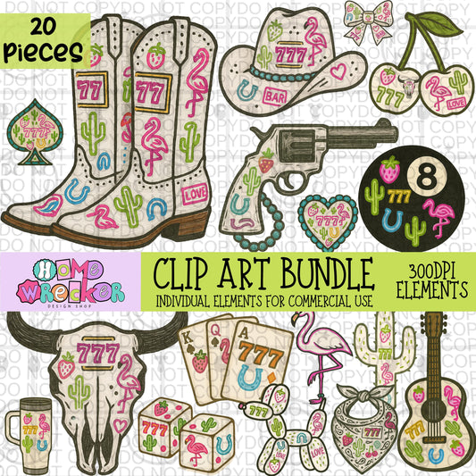 Wild West Neon Lights Western Clipart Bundle | 20 elements Transparent PNG for commercial use, make your own digital designs