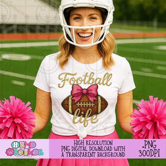 Football Life Football coquette bow football vibes trendy football digital download PNG for T-shirts and dtf prints