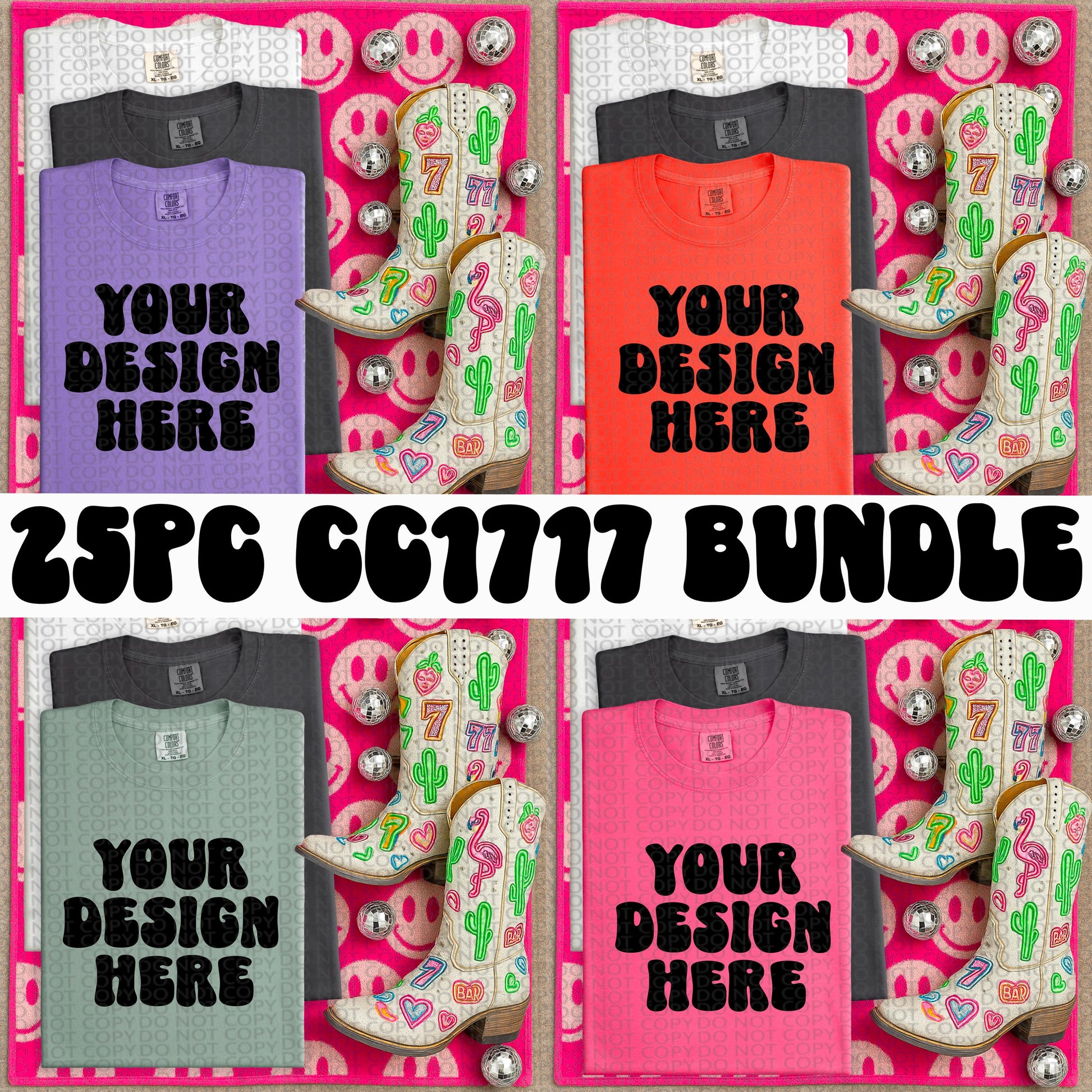 Western Boots and Smiles CC1717 Mock up bundle: Comfort Colors Blank Tshirt Mock up BUNDLE 25 colors, digital Download