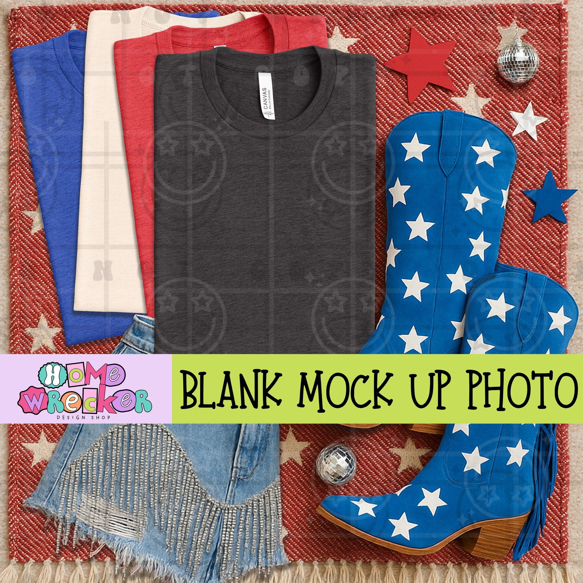 July 4th, Fourth of July, America, Patriotic, Red white and Blue, Bella & Canvas Mockup, BC3001 digital download photo Dark grey Heather
