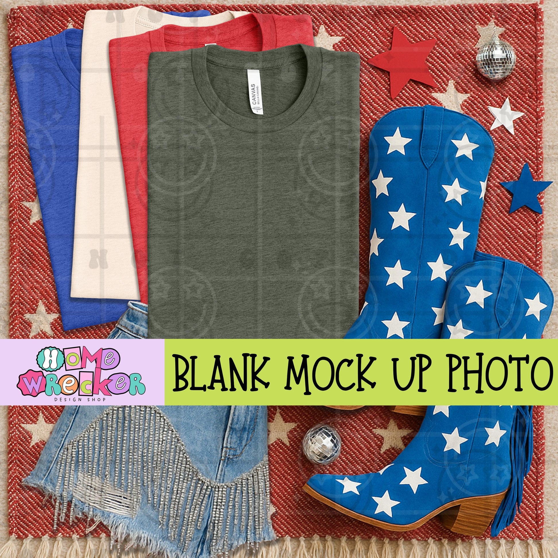 July 4th, Fourth of July America, Patriotic, Red white and Blue, Bella & Canvas Mockup, BC3001 digital download photo Heather Military Green