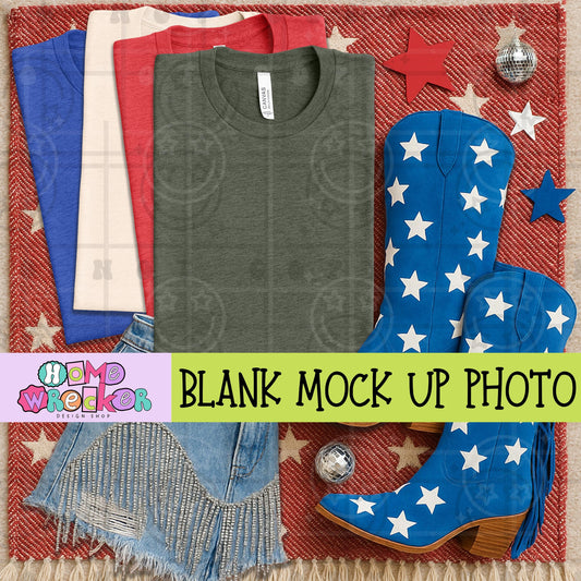 July 4th, Fourth of July America, Patriotic, Red white and Blue, Bella & Canvas Mockup, BC3001 digital download photo Heather Military Green