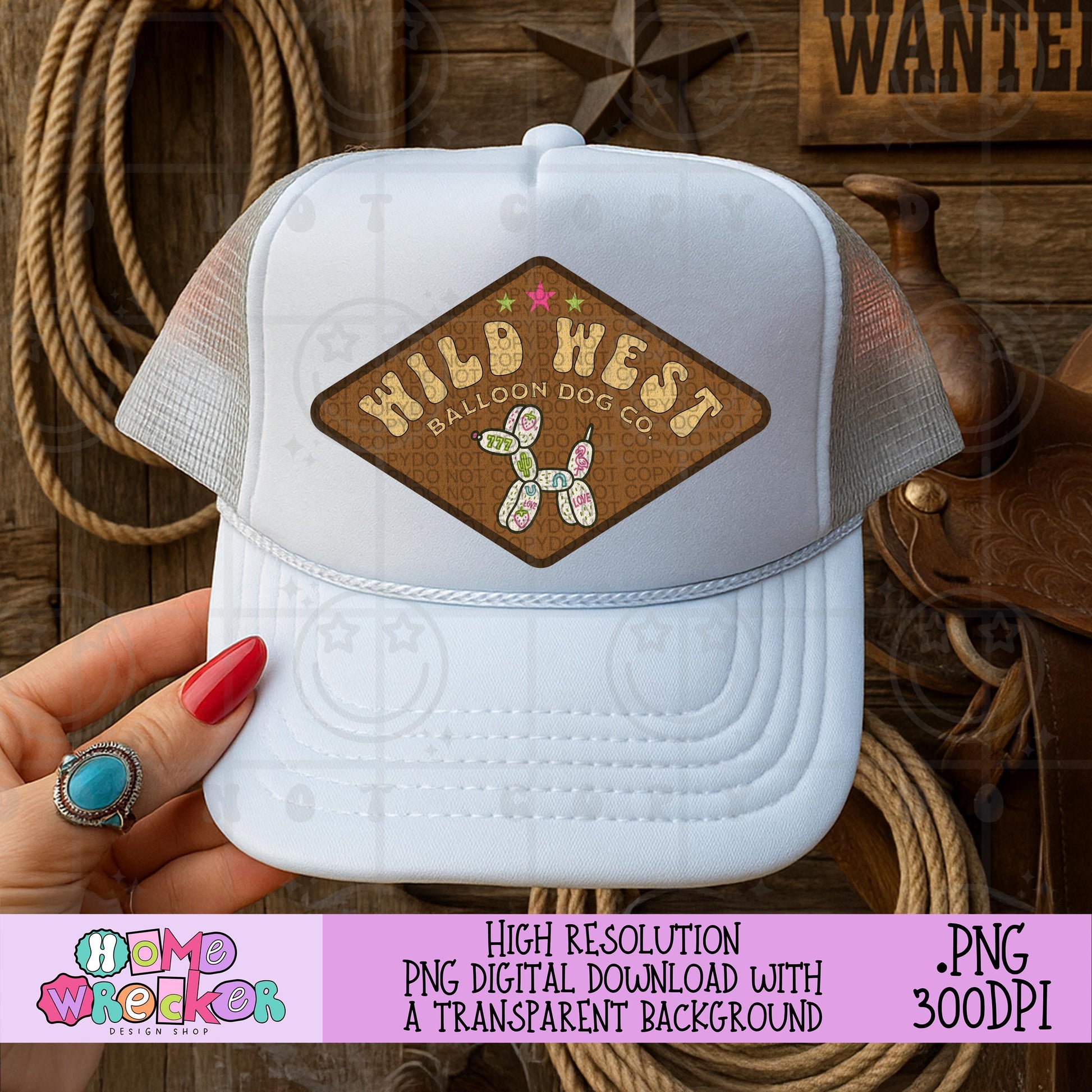Wild West Balloon Dog Co Faux Patch Style Design, PNG Digital Download, PNG