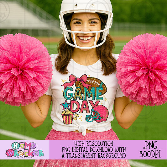 Game Day Football coquette bow football vibes trendy football digital download PNG for T-shirts and dtf prints