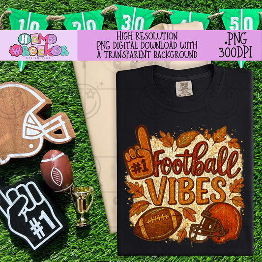 Football Vibes Fall Leaves football vibes trendy football digital download PNG for T-shirts and dtf prints
