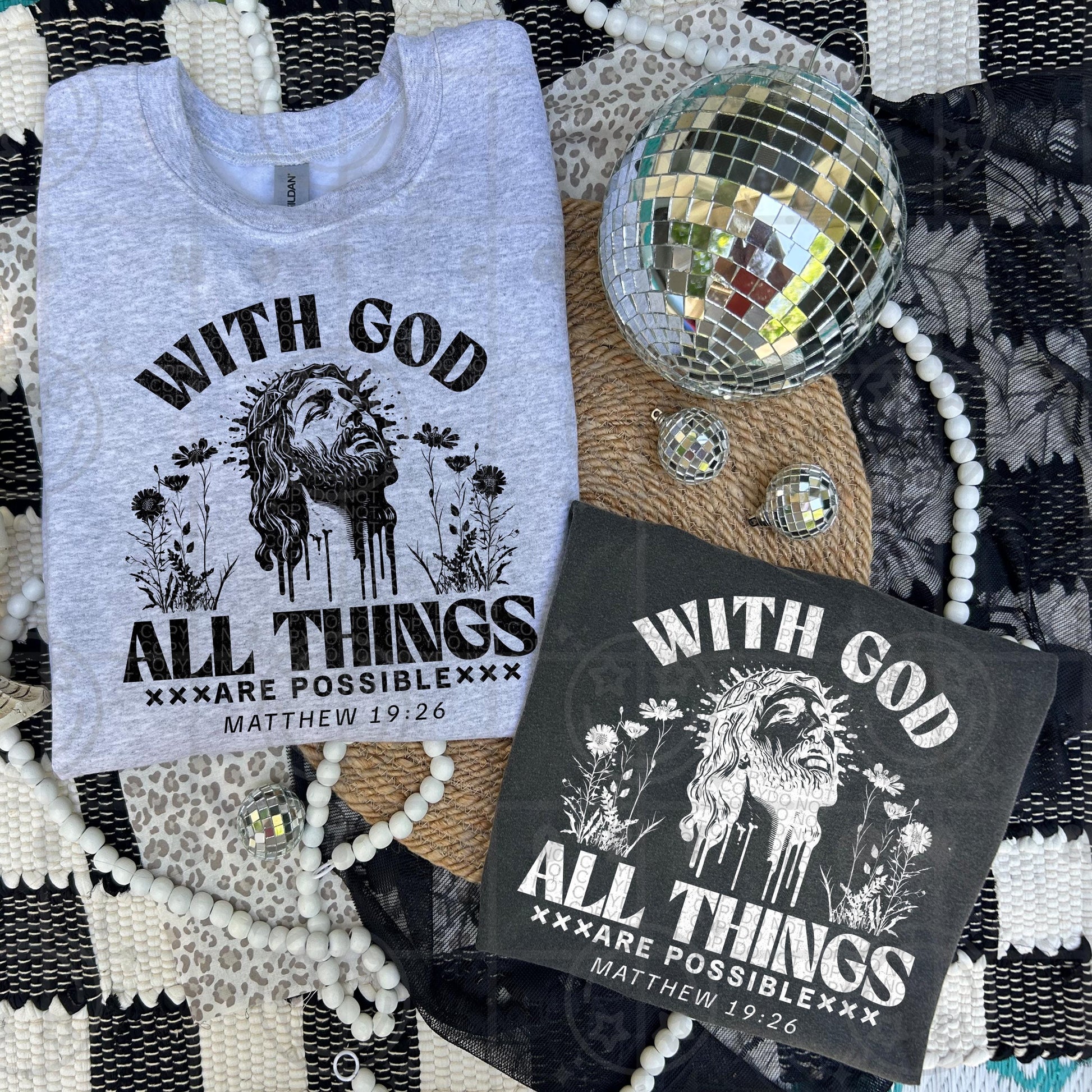With God All things Are Possible, black and white versions, solid and distressed included PNG Digital Download