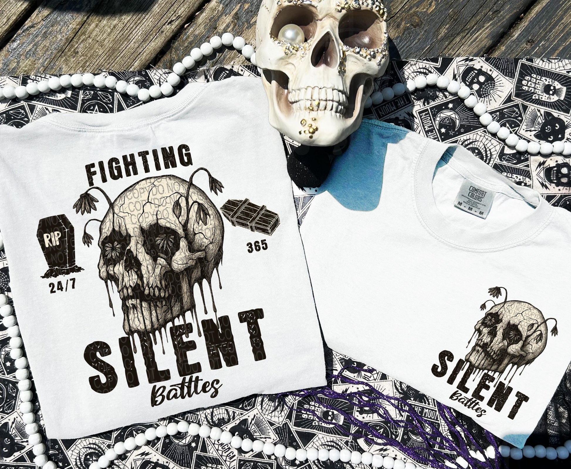 fighting silent battles, suicide awareness depression, skull and flowers, distressed png, digital download