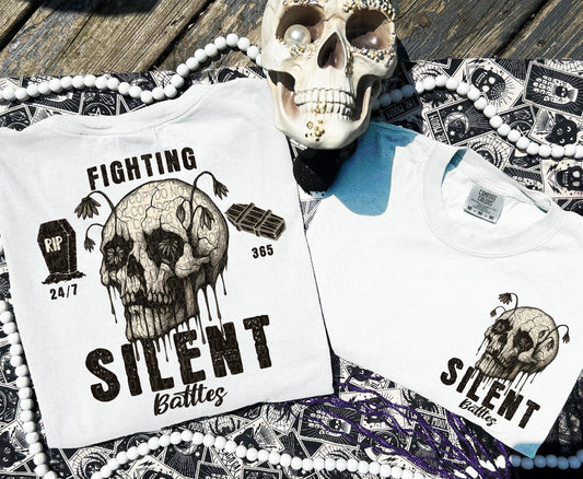 fighting silent battles, suicide awareness depression, skull and flowers, distressed png, digital download