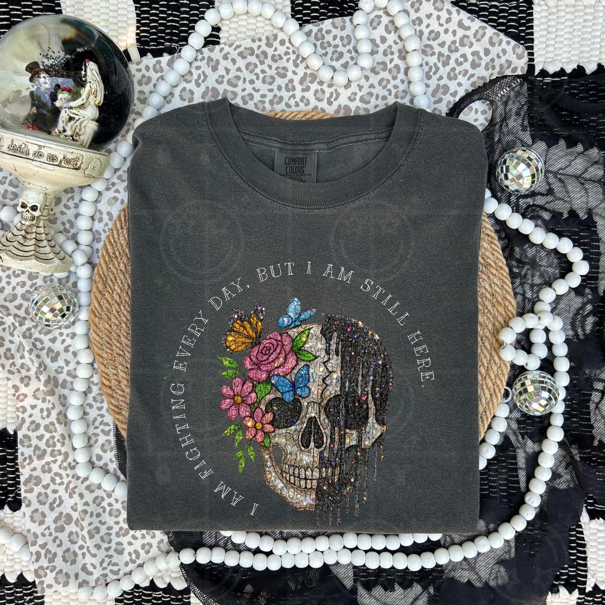 I am fighting every day but I am still here PNG Skeleton Faux Glitter Digital Download