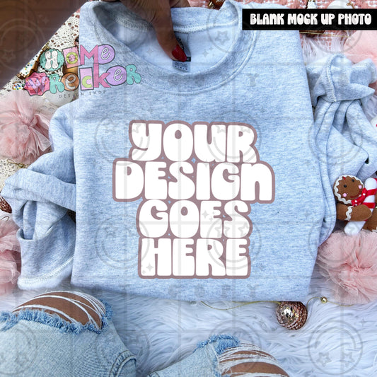Gildan Sweathirt Crewneck Mockup, G18000, flat lay, Christmas, Gingerbread Cookie, Pink Download | Ash
