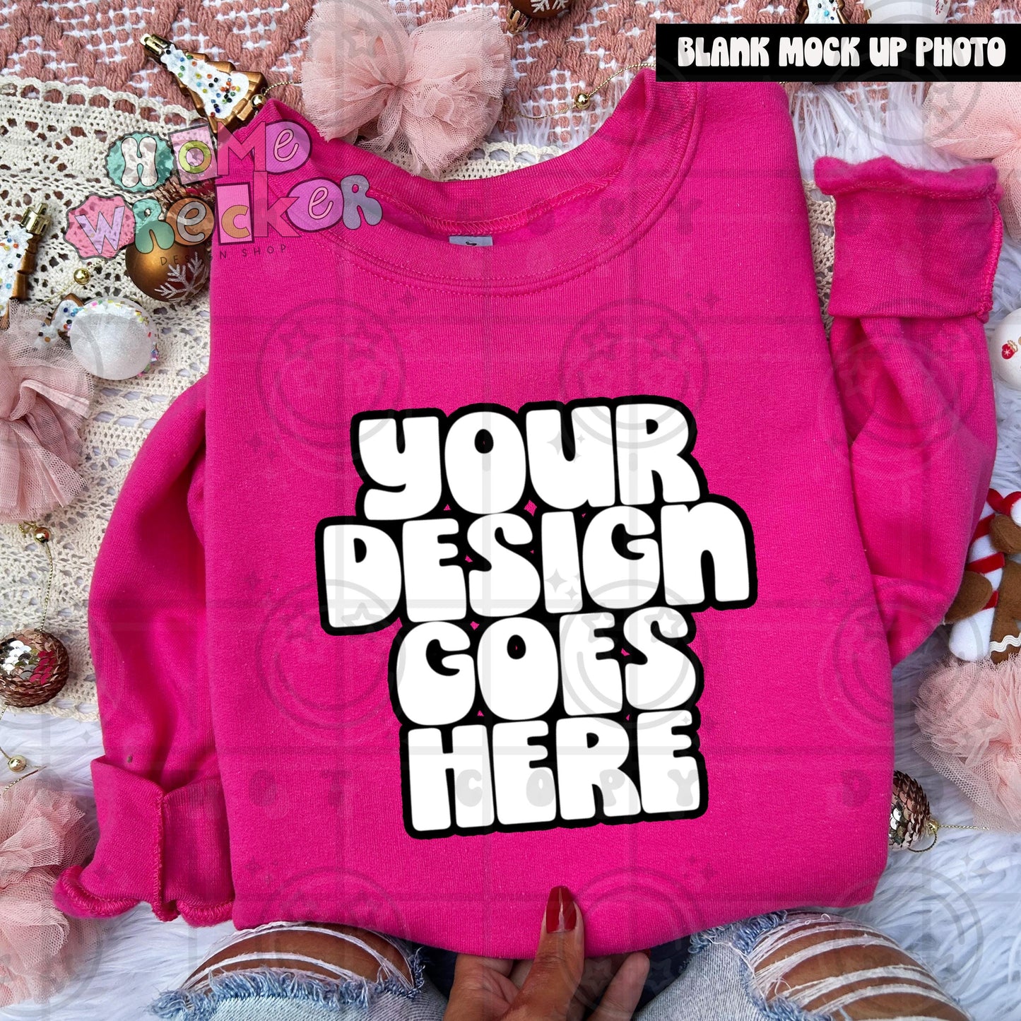 Gildan Sweathirt Crewneck Mockup, G18000, flat lay, Christmas, Gingerbread Cookie, Pink Download | Heliconia