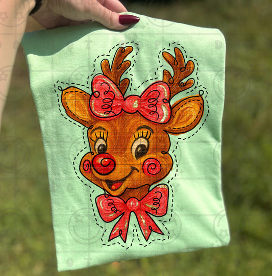 Reindeer with Bows Doodle Brushstrokes PNG Christmas Design