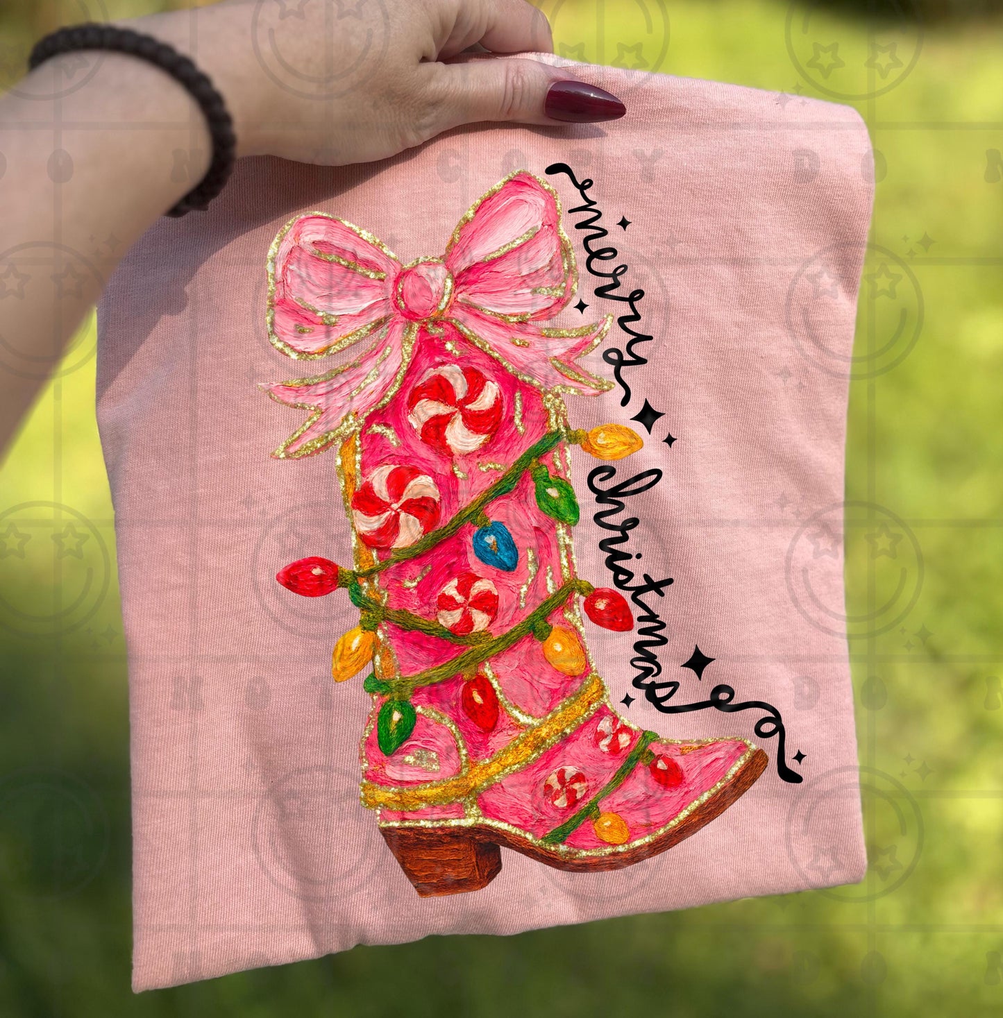 Merry Christmas pink Cowboy Boot Brushstrokes PNG Christmas Design