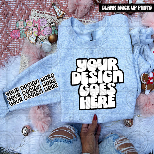 Gildan Sweathirt Crewneck Mockup Sleeve, G18000, flat lay, Christmas, Gingerbread Cookie, Pink Download | Ash