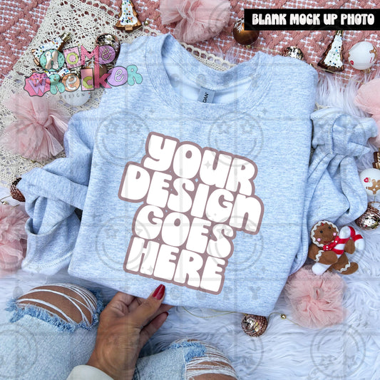 Gildan Sweathirt Crewneck Mockup, G18000, flat lay, Christmas, Gingerbread Cookie, Pink Download | Ash