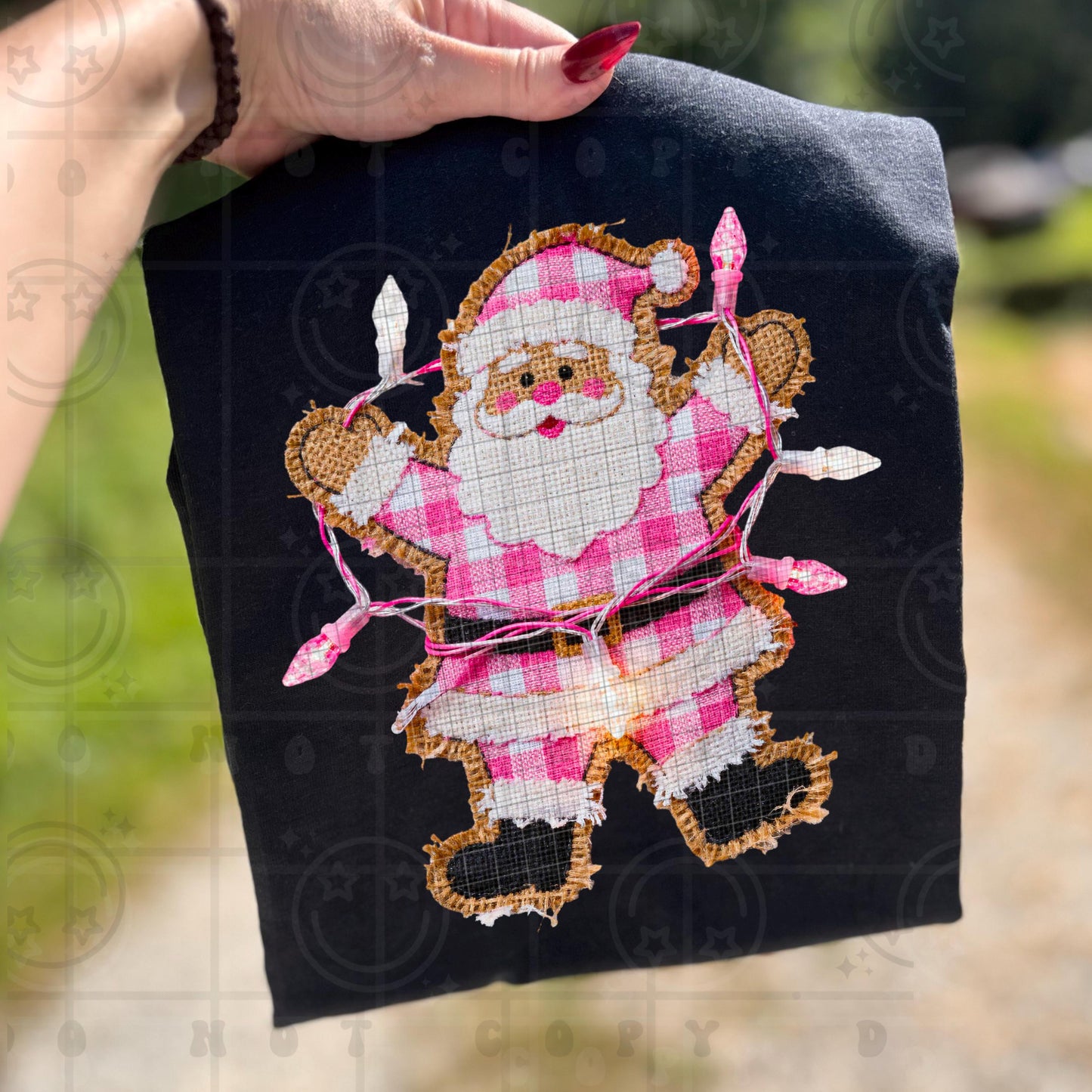 Santa Claus Faux Burlap Patch Faux light Patch Digital Design PNG Download