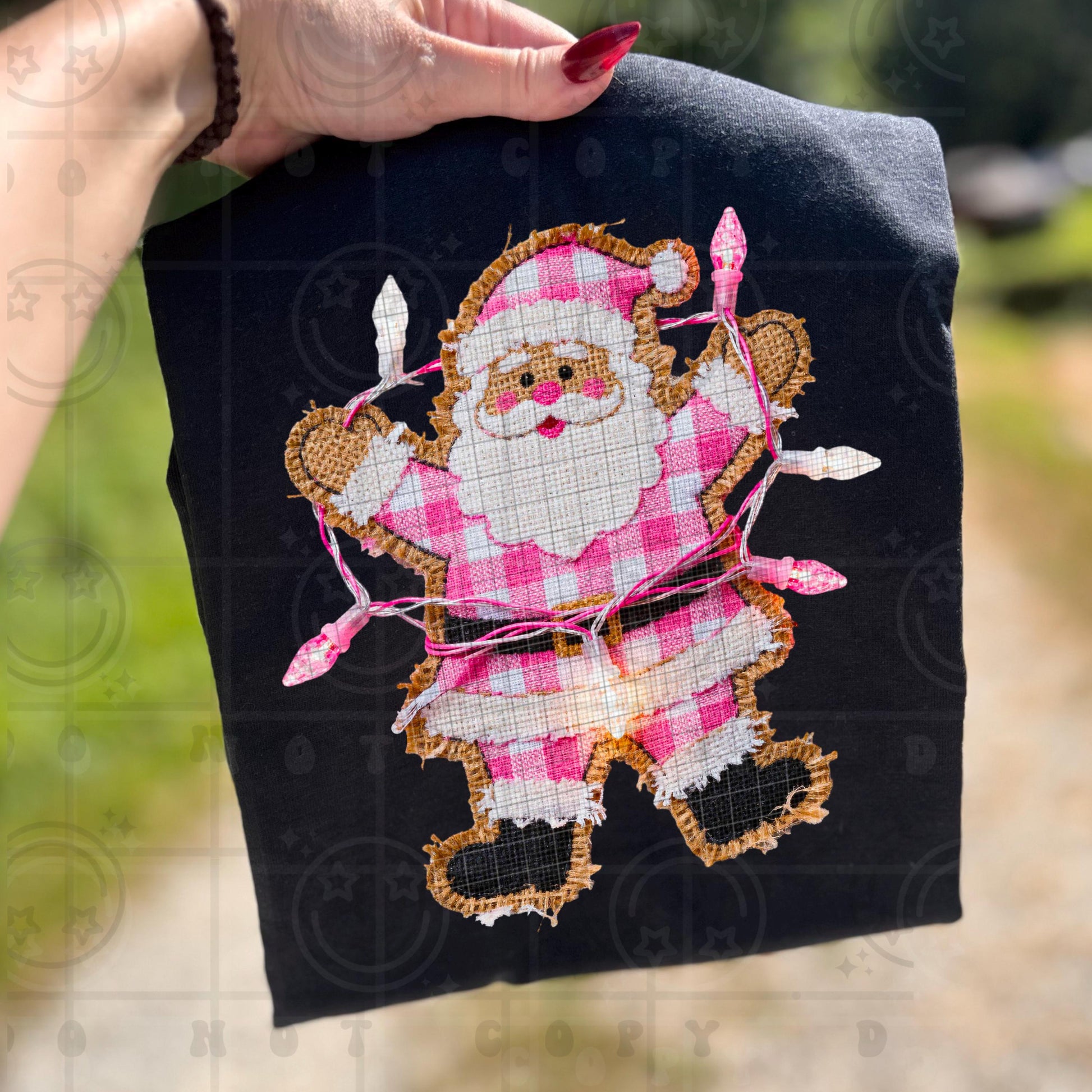 Santa Claus Faux Burlap Patch Faux light Patch Digital Design PNG Download