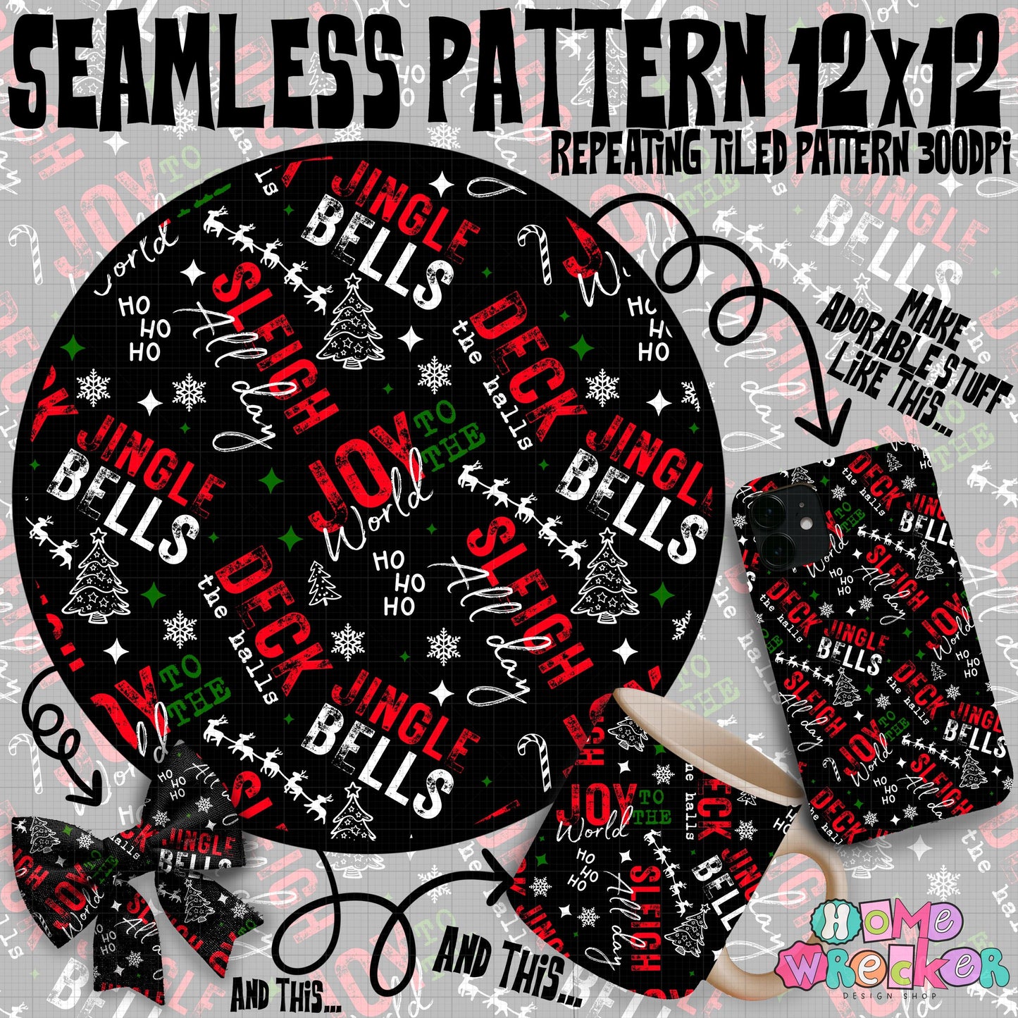 Christmas gender neutral seamless pattern grungy distressed repeating pattern 12x12 digital download