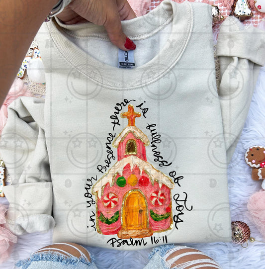 In your presence there is fullness and joy gingerbread house church PNG Christmas faith Design