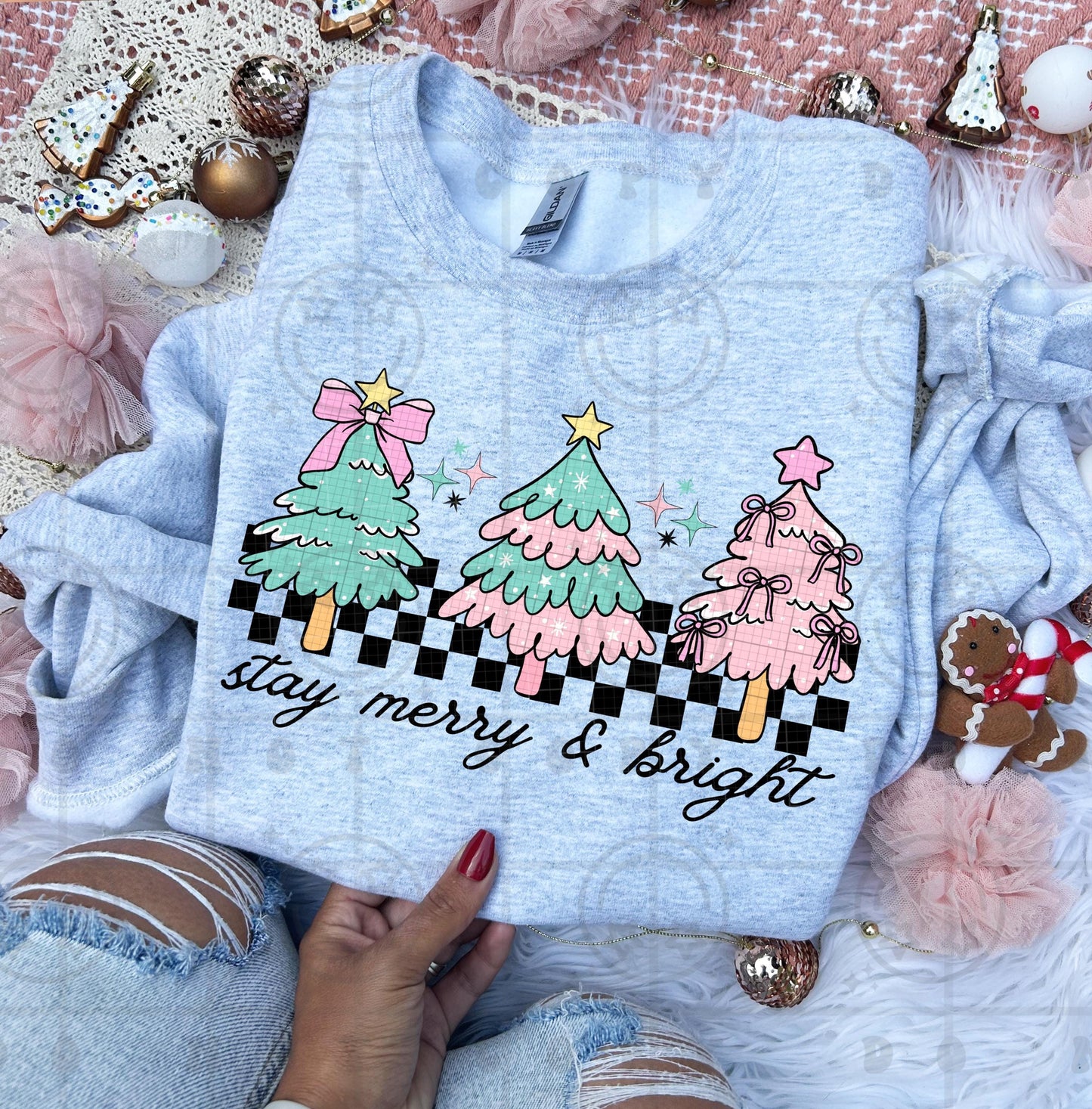 Stay merry and bright Preppy Christmas tree checkered print png Christmas design digital download