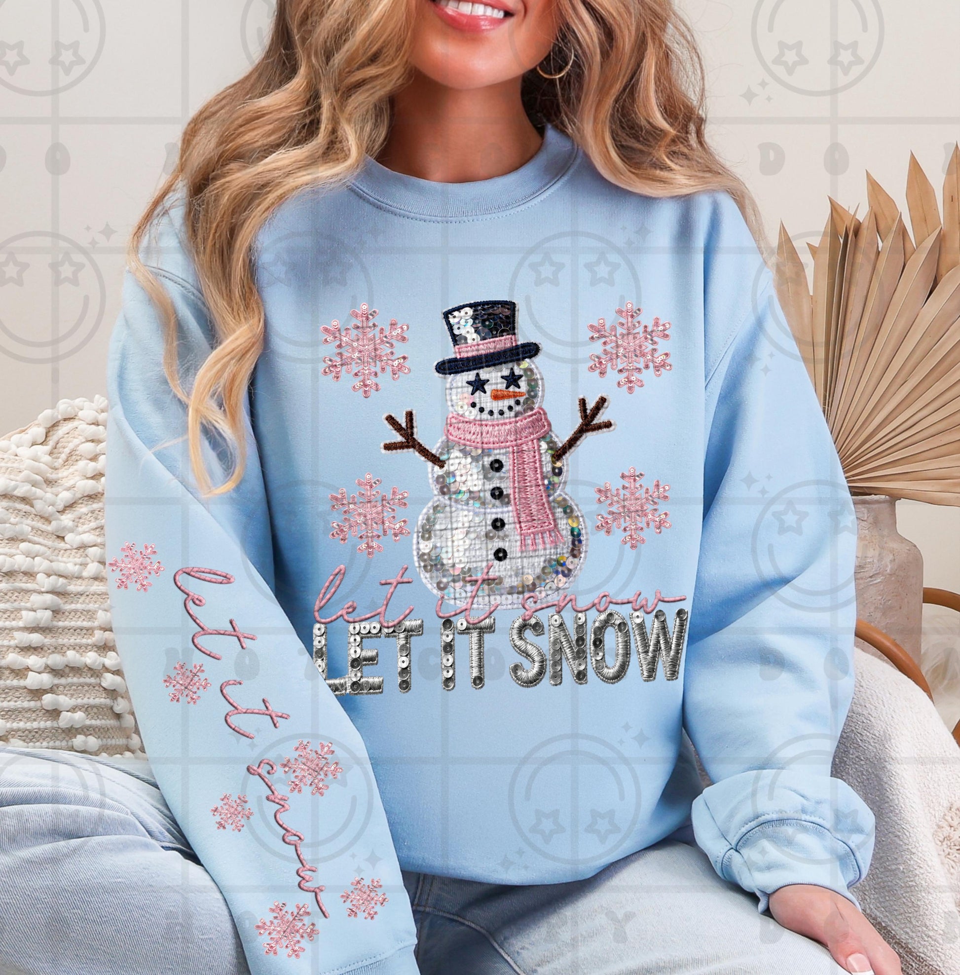 Let it snow Snowman Faux Sequin Snowman with matching sleeve PNG digital download