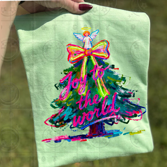 Joy to the world Messy Christmas Tree faux paint PNG Digital download