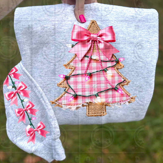 Christmas tree with fake Christmas lights and fake burlap faux patch with matching sleeve design PNG digital design, download