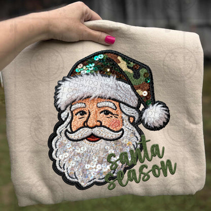 Camo Santa Faux Sequin Faux Embroidery Patch Digital Design PNG Download