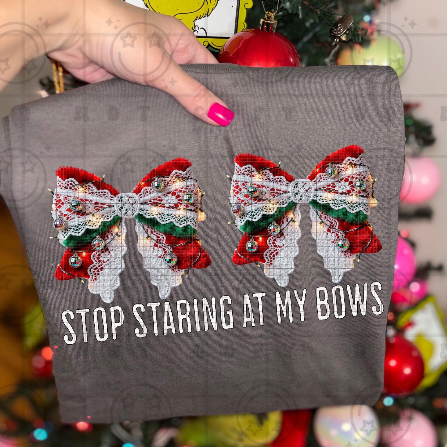 stop staring at my bows faux light up design faux fur PNG Christmas digital download