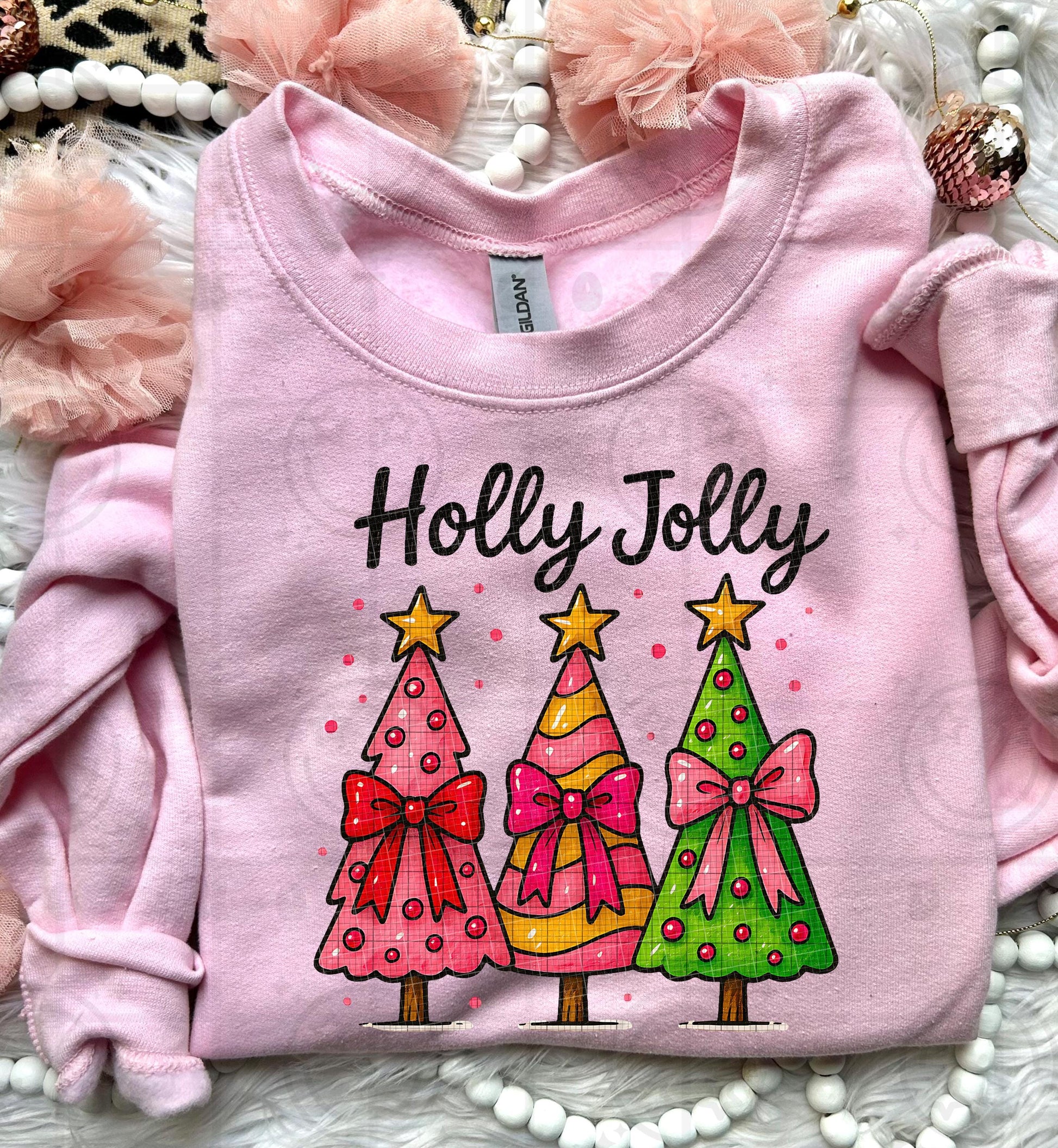 Holly Jolly Christmas Trees with Bows png digital download