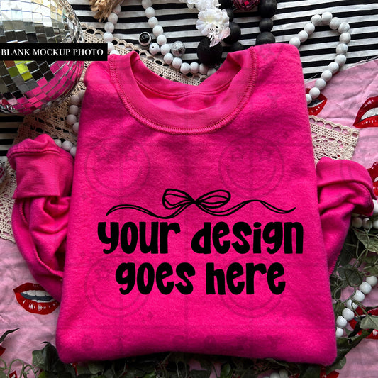 inside out sweatshirt mock up, Gildan sweatshirt, g18000, Heliconia