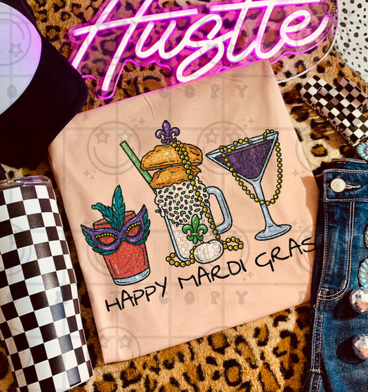 Happy Mardi Gras drinks distressed PNG Digital Download