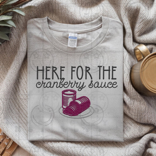 Here for the Cranberry Sauce faux embroidery PNG thanksgiving christmas holiday party shirt design, PNG digital download