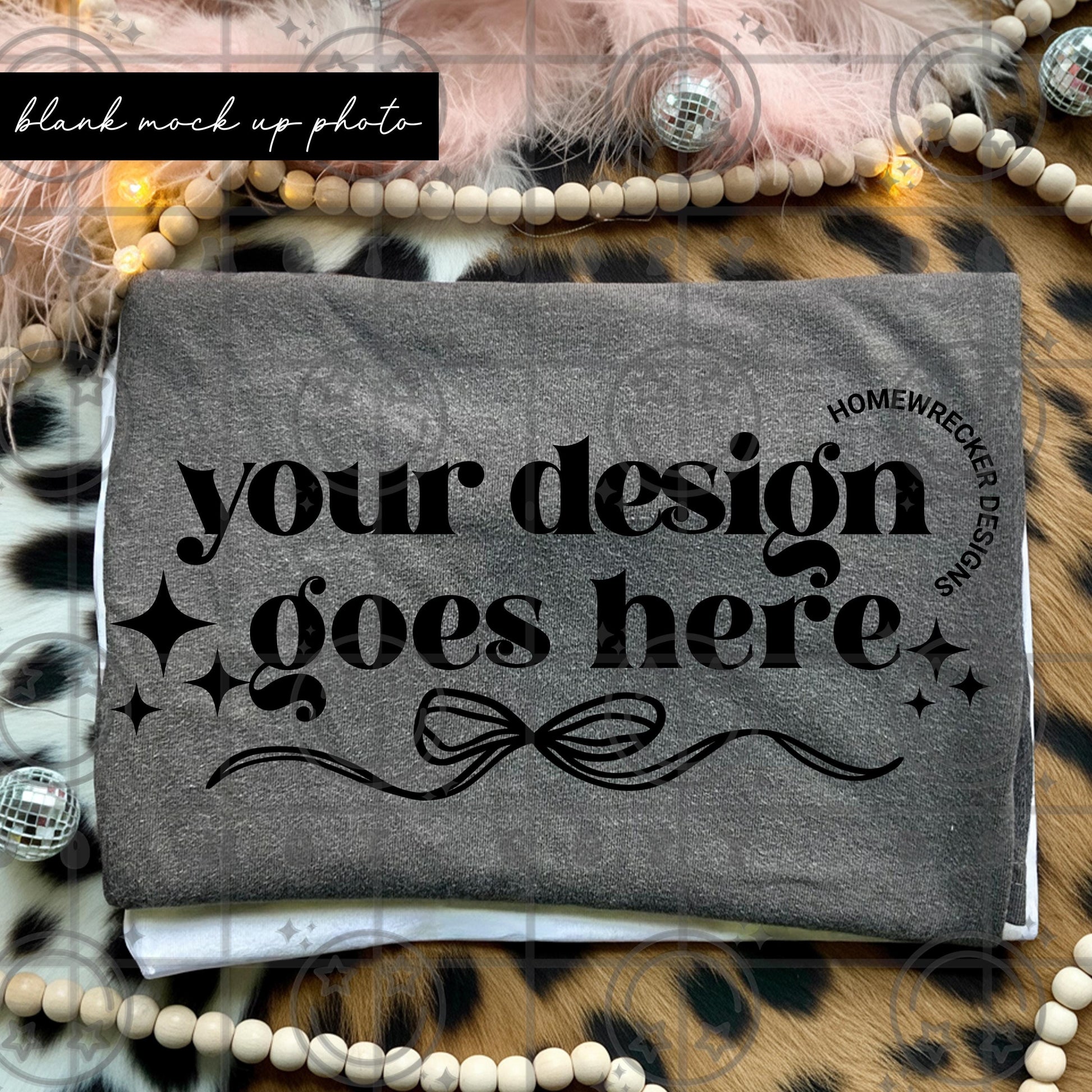 Girly tshirt mock up photograph trendy product listing photo folded cc1717 pepper t-shirt leopard print pink feather disco digital download