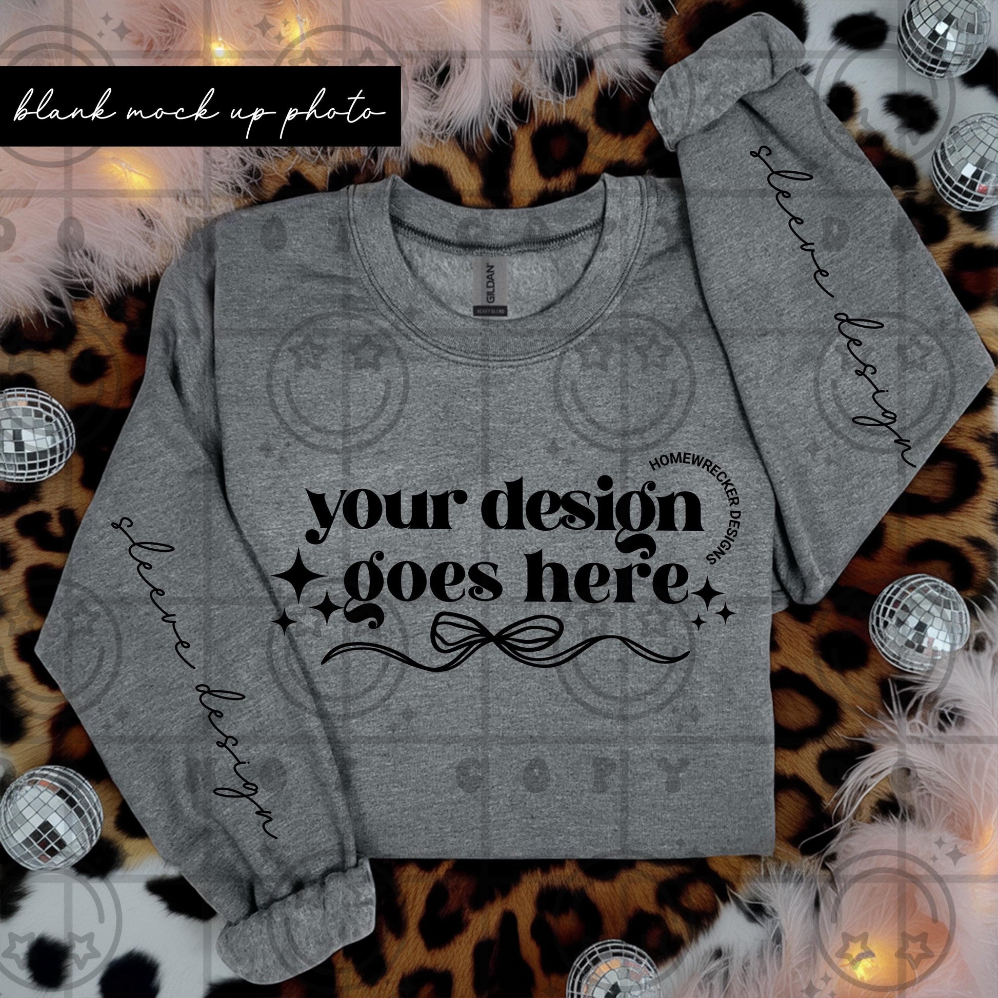 Girly tshirt mock up photograph trendy product listing photo G18000 dark heather sleeves leopard print pink feather digital download