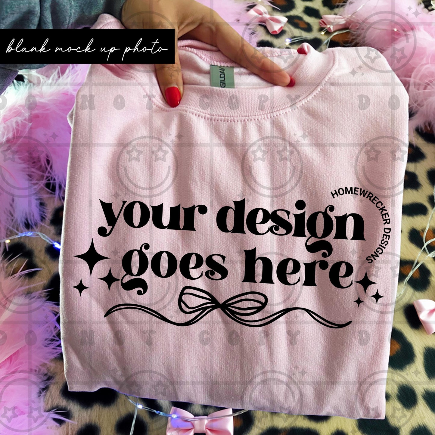 shirt being held mock up photograph trendy product listing photo G18000 light pink leopard print pink feather digital download