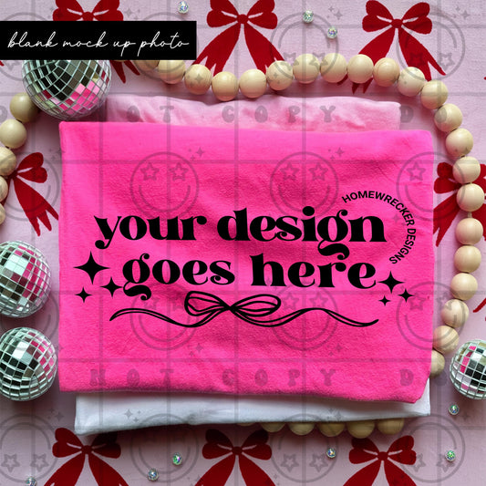 neon pink shirt mock up, flat lay, blank mock photo, pink and red coquettes, christmas, valentines day every day cc1717 comfort colors