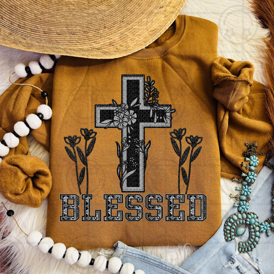 Blessed Aztec Cross, faux embroidery digital, tshirt design, digital download PNG