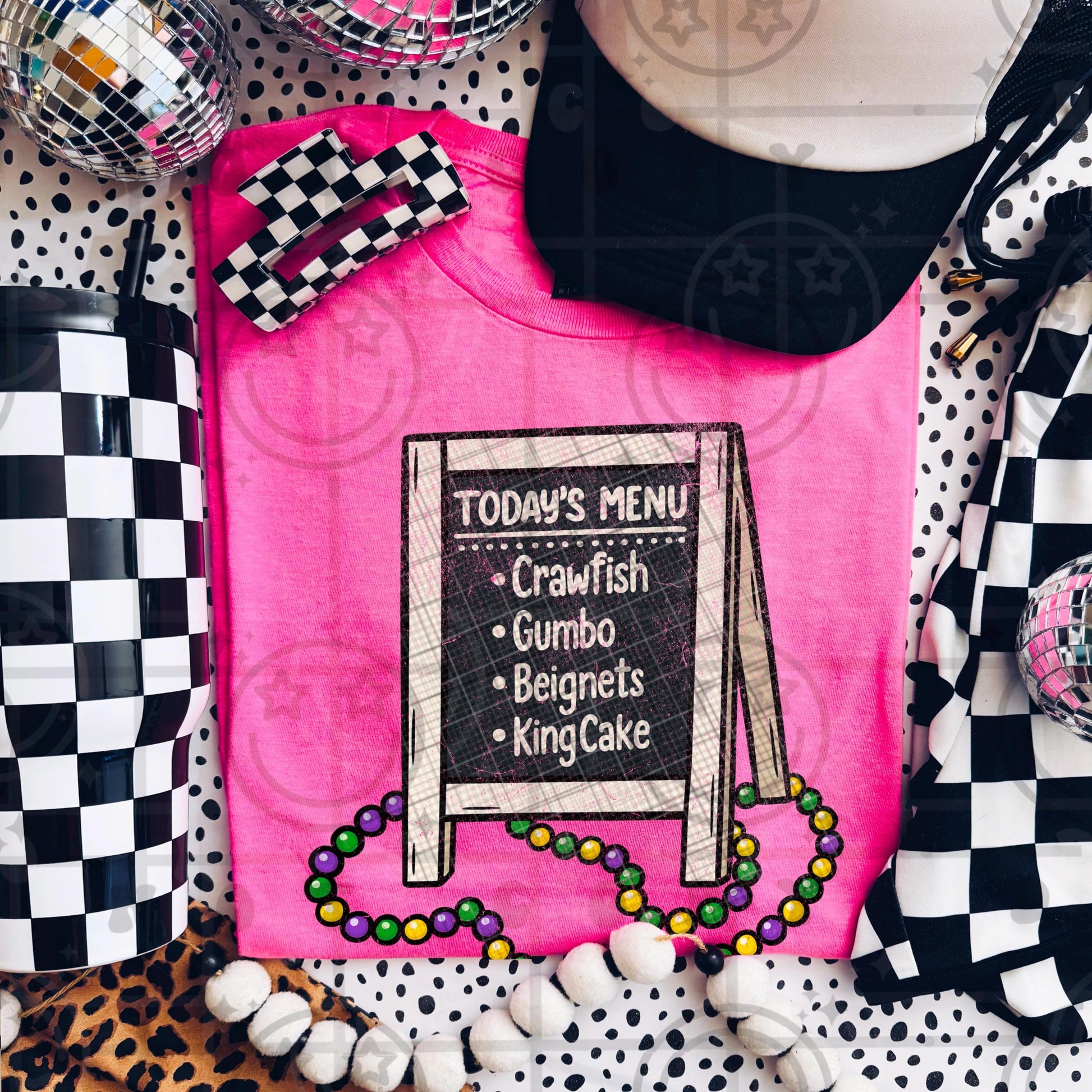 Todays Menu Crawfish, Gumbo, Beignets, king cake Mardi Gras distressed PNG Digital Download