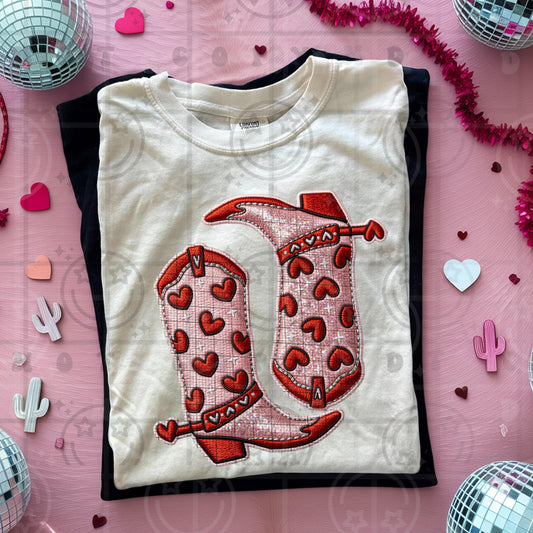 Cowboy Boots Heart printed valentines day trendy faux embroidery PNG digital download