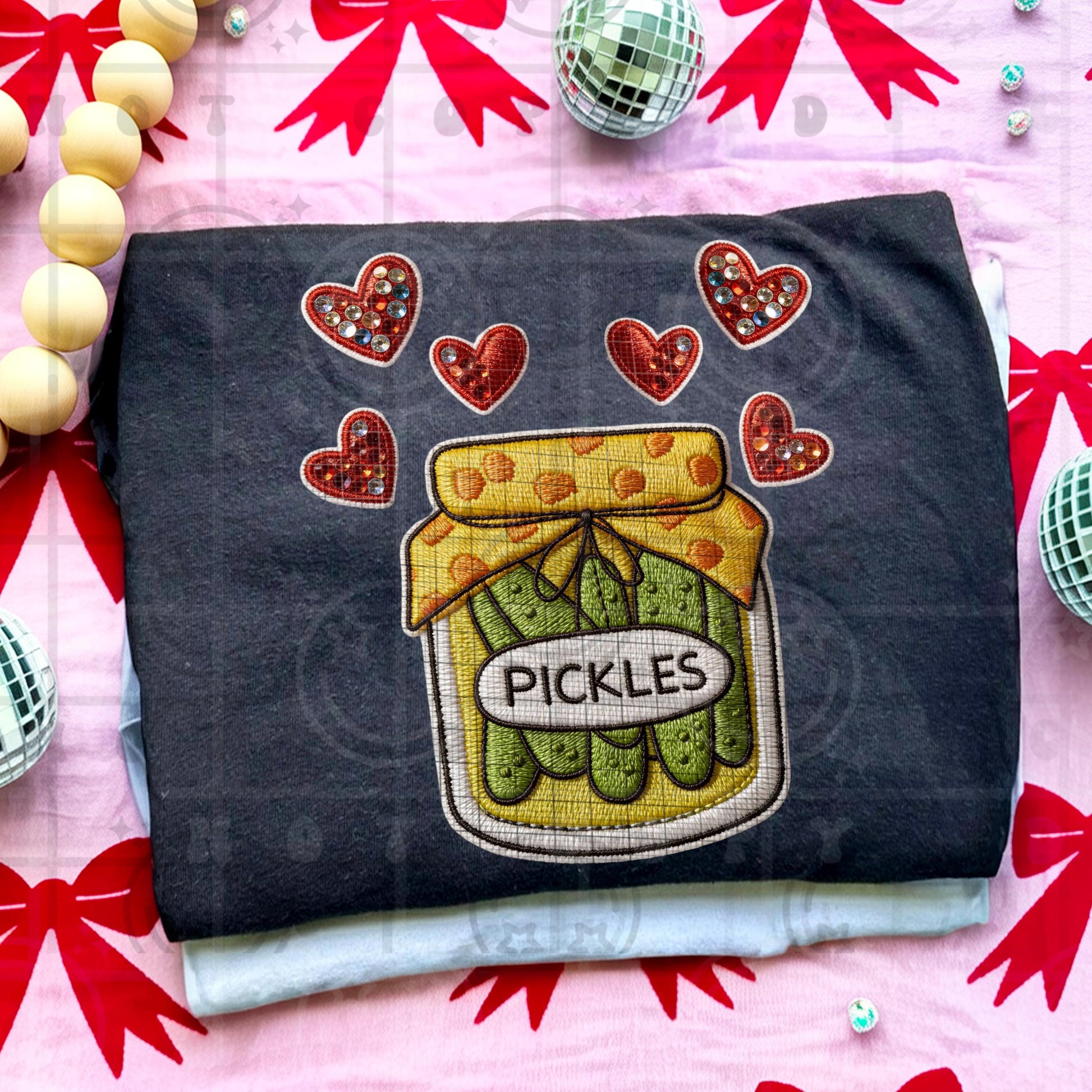 Pickle lover pickles and hears valentines day, gift for her, every day, faux embroidery PNG digital download