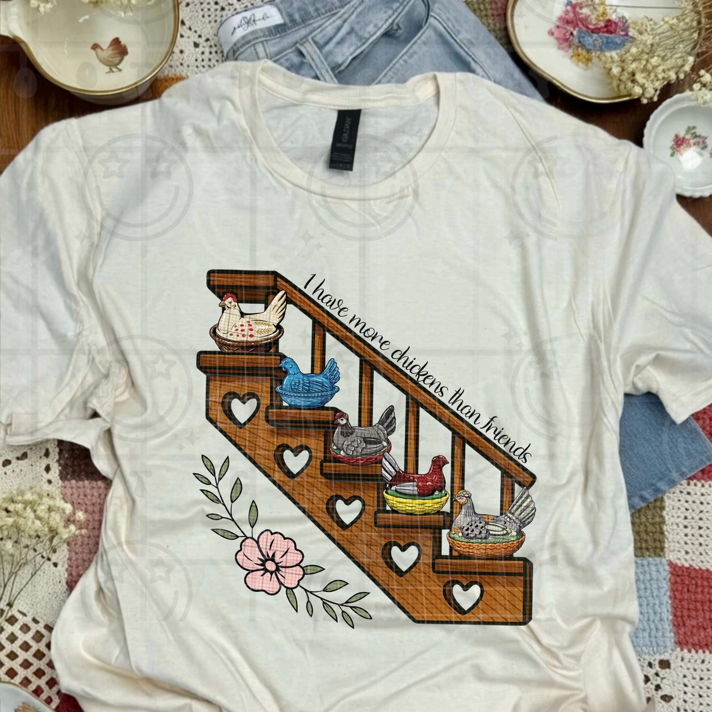 I have more friends than chickens Vintage Farmhouse Wooden Heart Wall Cubby Shelf Vintage Dishes PNG digital download