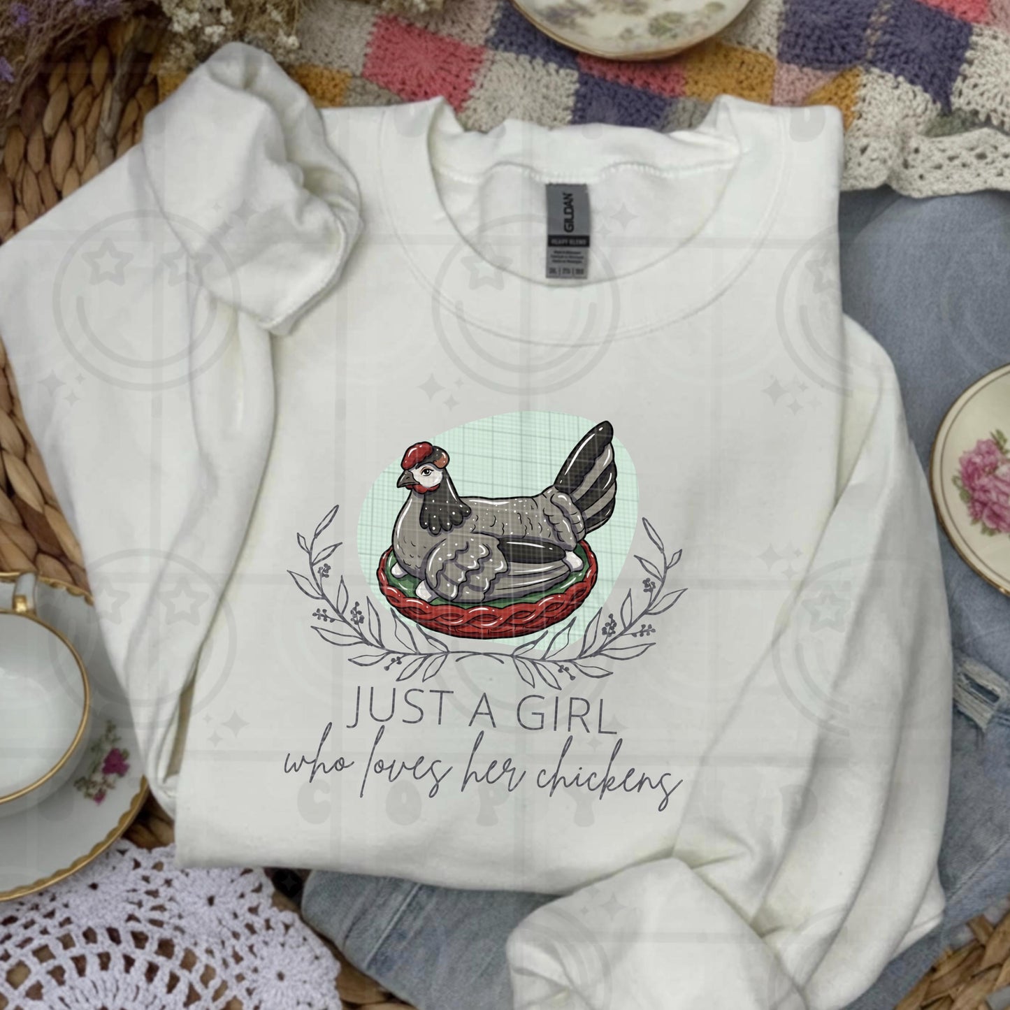 Just a girl who loves her chickens Vintage Dishes PNG digital download