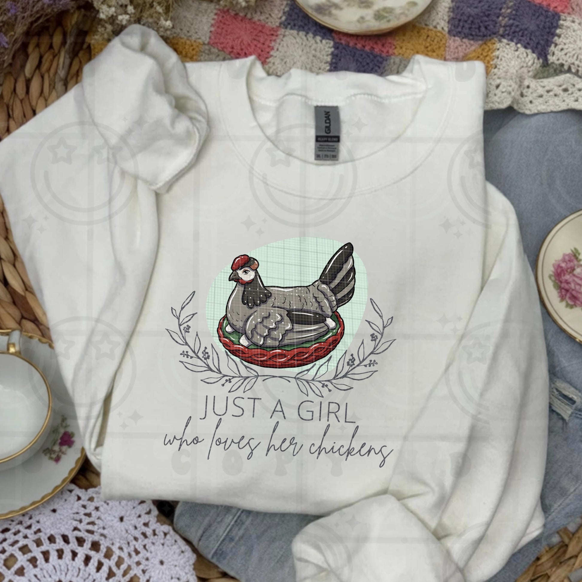 Just a girl who loves her chickens Vintage Dishes PNG digital download