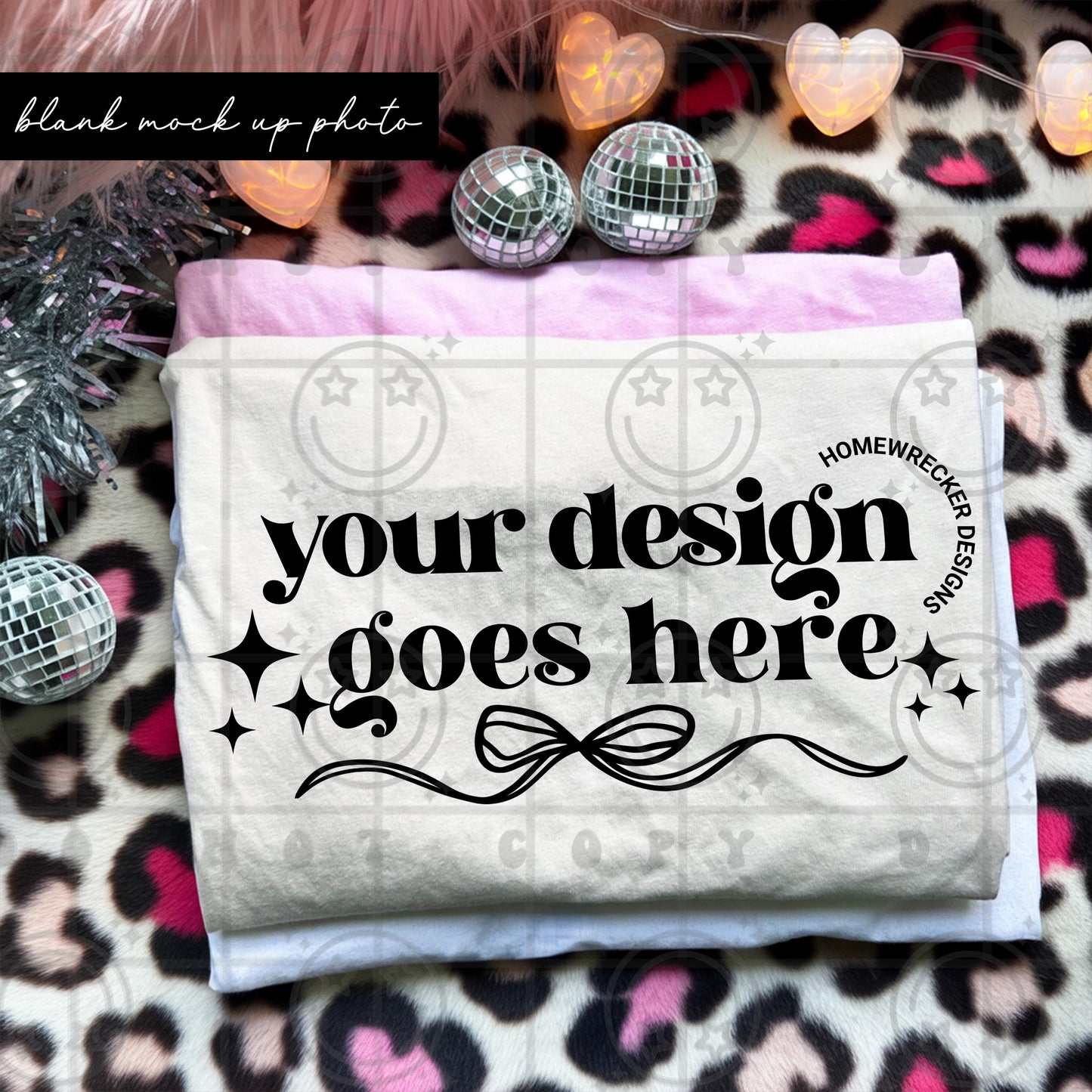 Girly valentines tshirt mock up photograph trendy product listing photo folded ivory t-shirt leopard print pink feather digital download