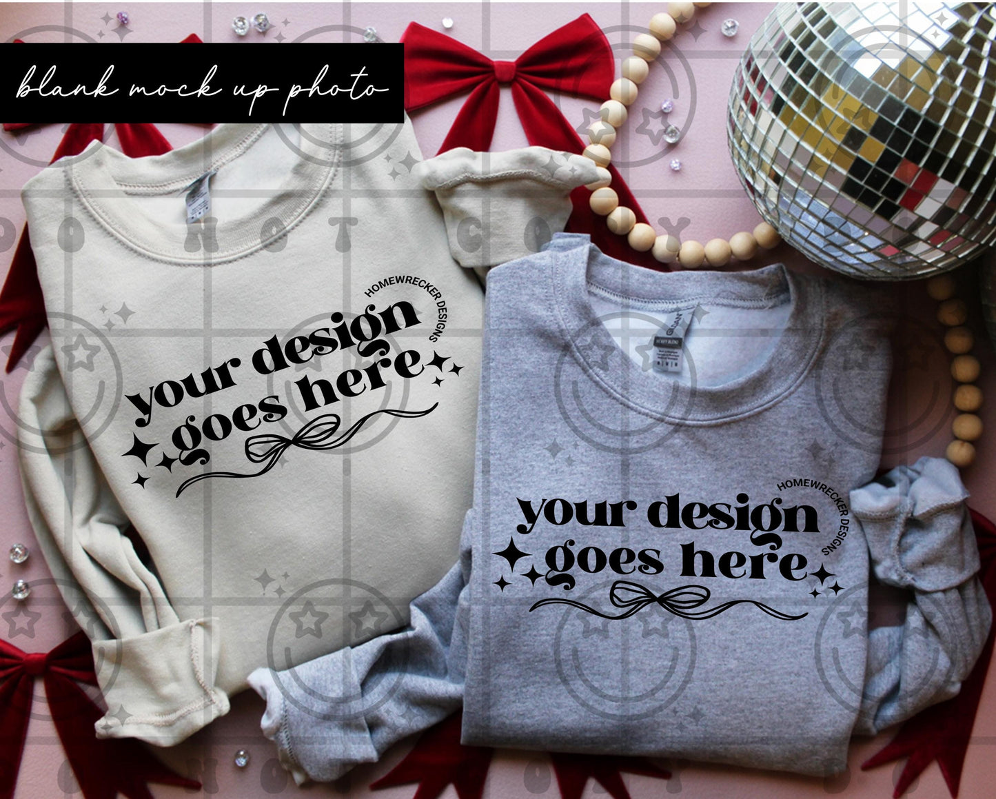 Sweatshirt mock up, flat lay, blank mock photo, pink and red coquettes, christmas valentines day everyday, download, G18000 Sand Sport Grey